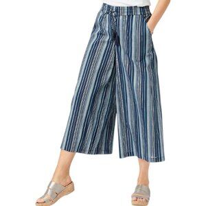 Garnet Hill Blue and Teal Stripe Shimmering Cropped Palazzo Pants Womens Size XS